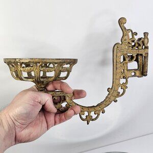 Antique Ideal Stover MFG Cast Iron Gold Oil Lamp Wall Sconce W/ Swing Bracket